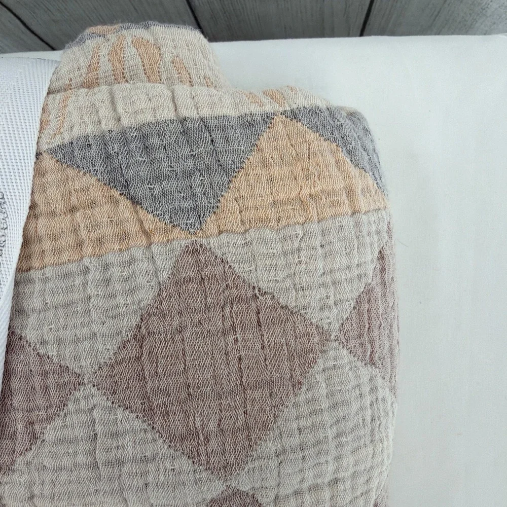 PiuBelle Queen Coverlet Diamond Peach Brown Gray Boho Earthy 100% Cotton